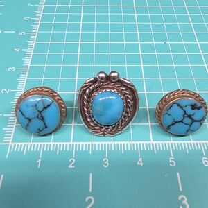 Sterling Silver Turquoise Ring Size 6 & Matching Stud Earrings Southwestern